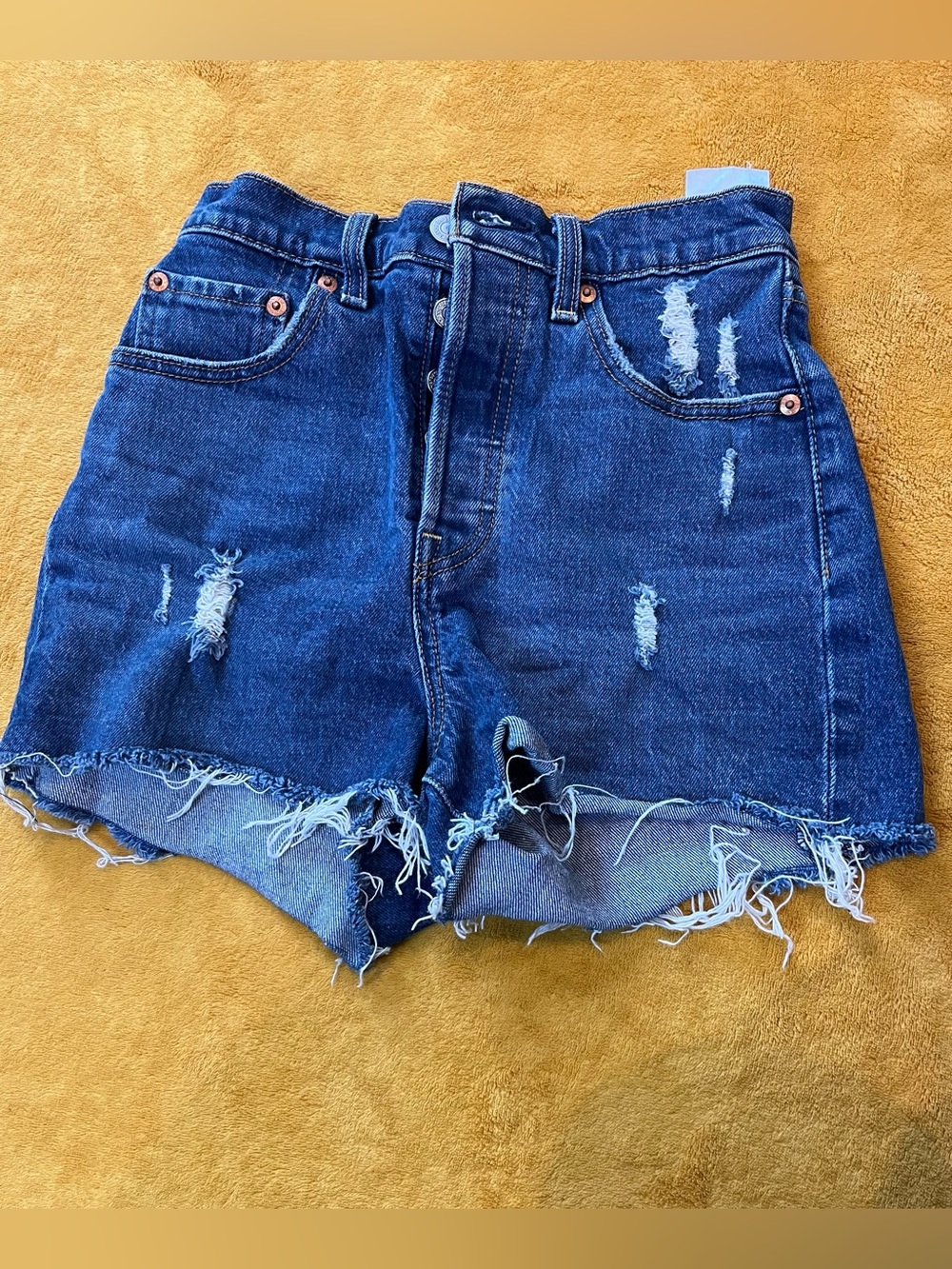 Levi's Indigo Distressed High-Rise Jean Shorts